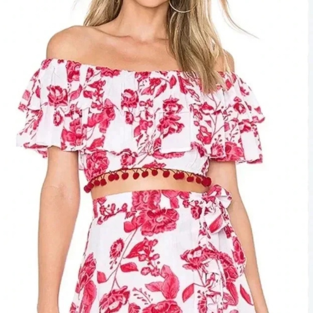 Lovers + Friends Red and White Floral Skirt Set
